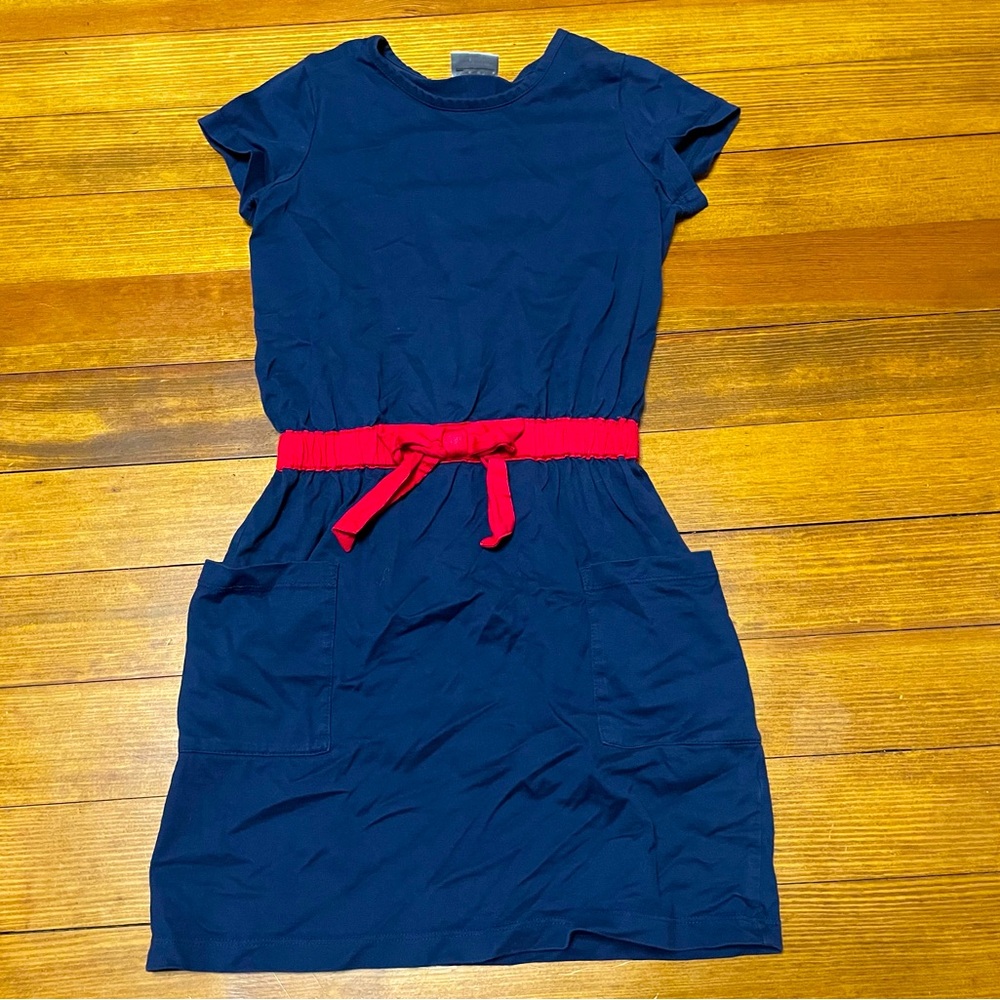 Hanna Andersson Navy Blue Cotton Dress with Red Bow Size 140 cm or 10